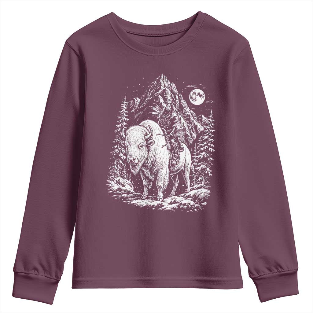 Vintage Native American Bison Rider Youth Sweatshirt Indigenous Warrior Graphic