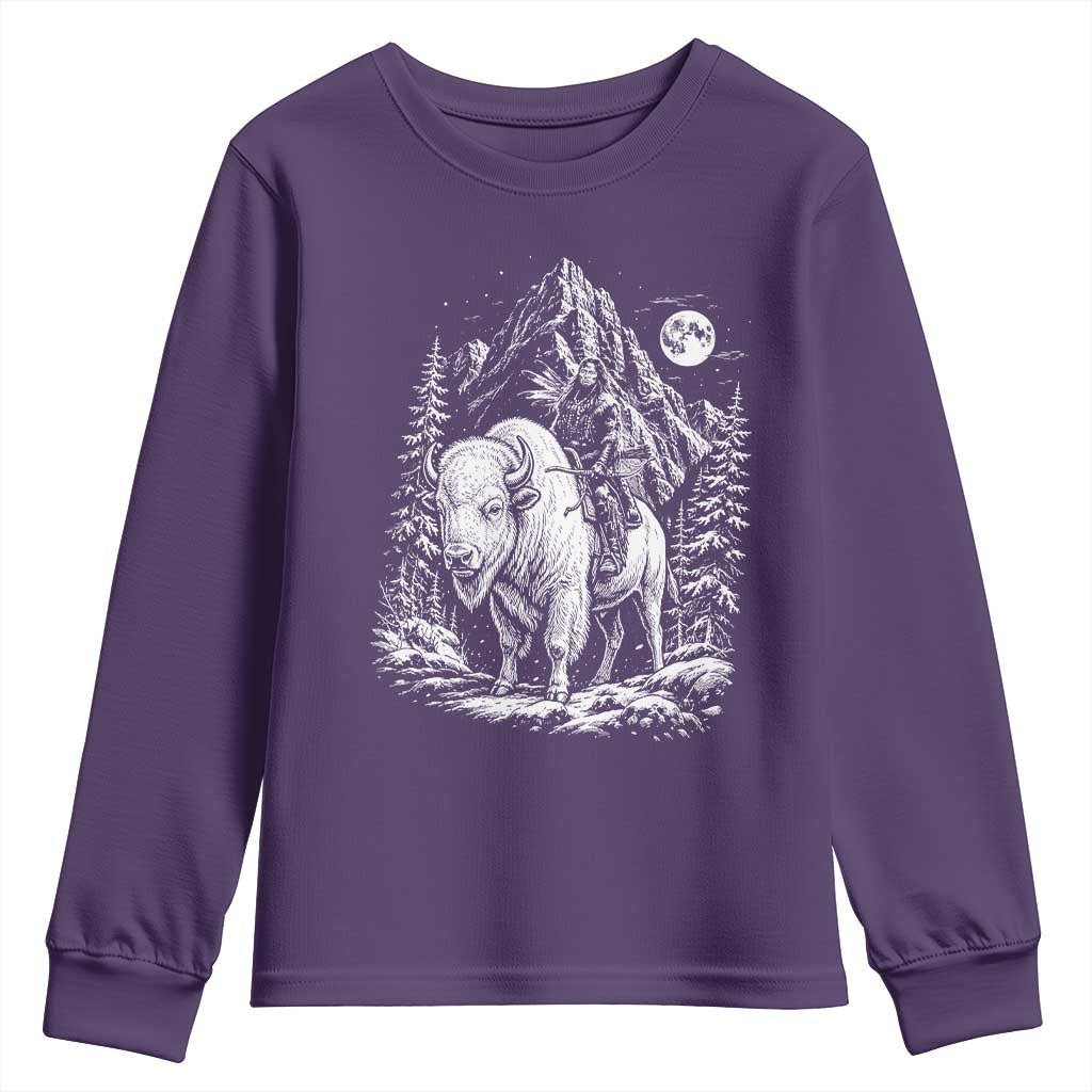 Vintage Native American Bison Rider Youth Sweatshirt Indigenous Warrior Graphic
