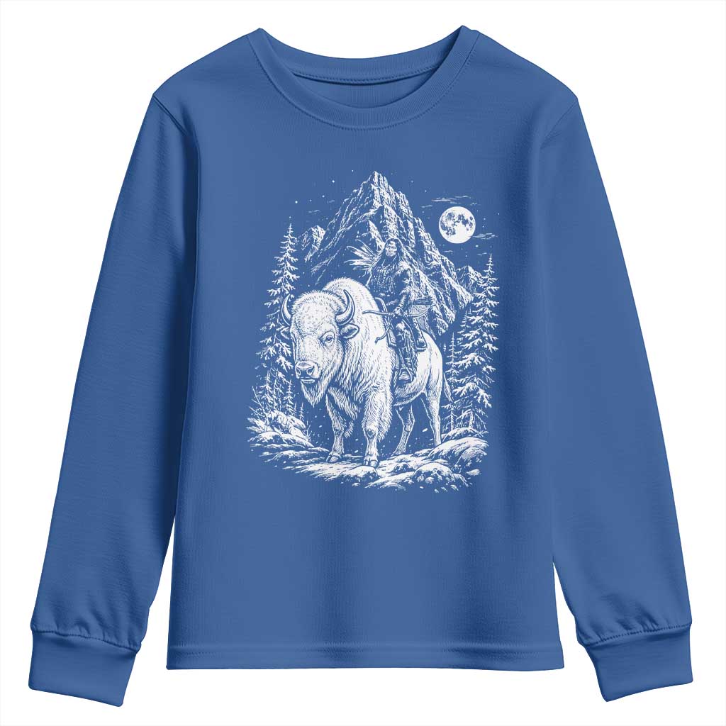 Vintage Native American Bison Rider Youth Sweatshirt Indigenous Warrior Graphic