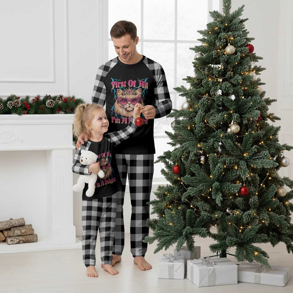 First Of All Im A Delight Plaid Pajama Set Geek Princess Cat Gift