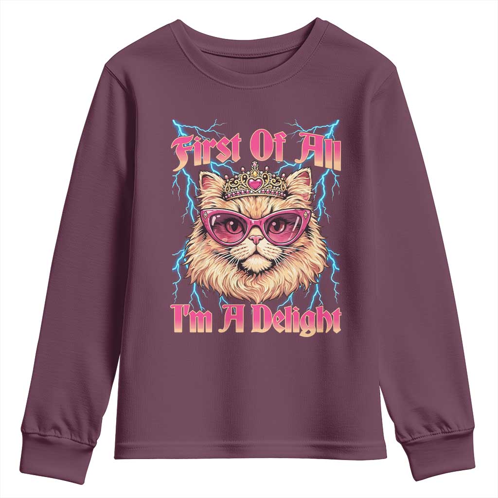 First Of All Im A Delight Youth Sweatshirt Geek Princess Cat Gift
