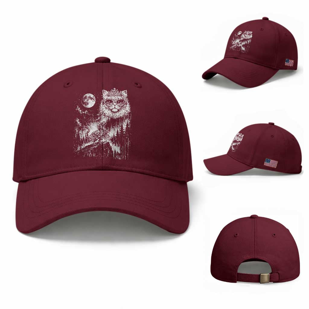 Vintage Geek Princess Cat Baseball Cap Full Moon Engraving Art Gift