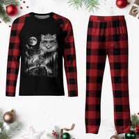 Vintage Geek Princess Cat Plaid Pajama Set Full Moon Engraving Art Gift