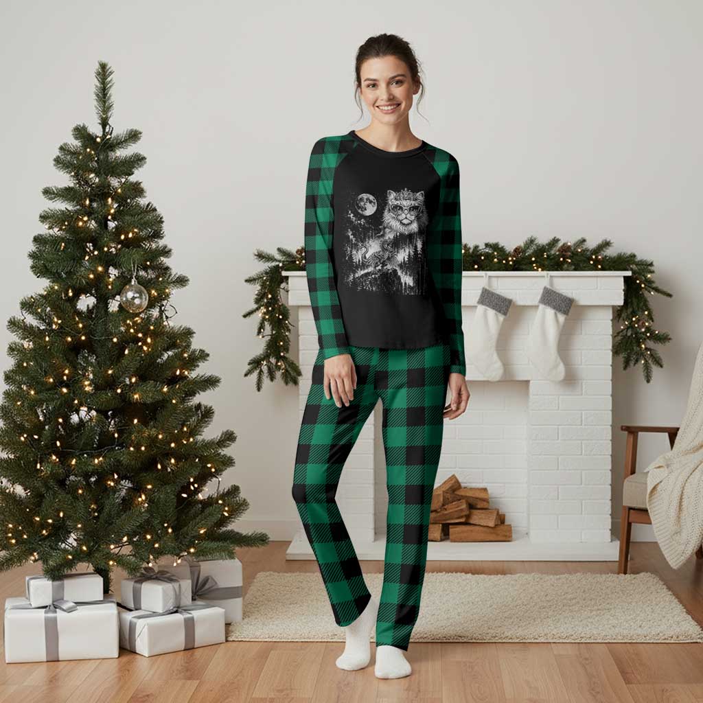 Vintage Geek Princess Cat Plaid Pajama Set Full Moon Engraving Art Gift