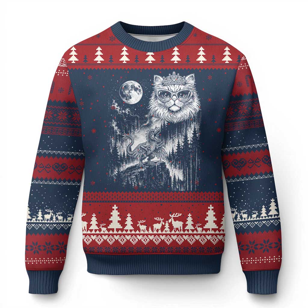 Vintage Geek Princess Cat Ugly Christmas Sweater Full Moon Engraving Art Gift