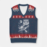 Vintage Geek Princess Cat V-Neck Knit Sweater Vest Full Moon Engraving Art Gift