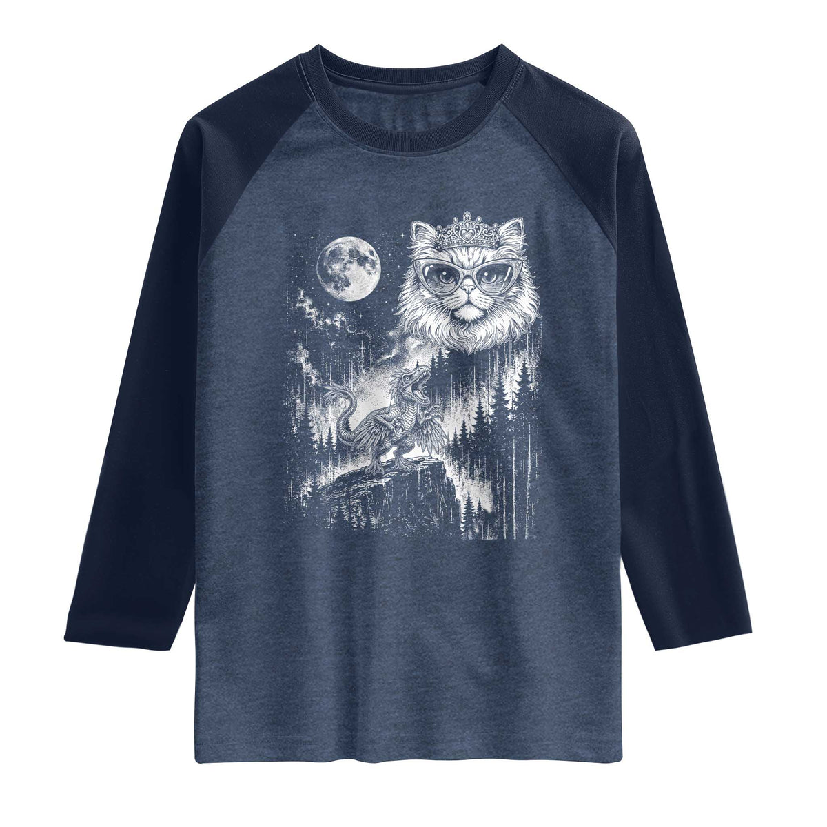 Vintage Geek Princess Cat Raglan Shirt Full Moon Engraving Art Gift