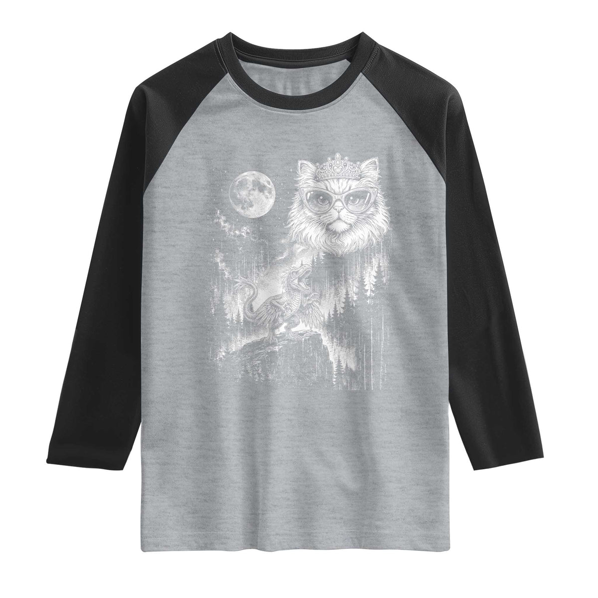 Vintage Geek Princess Cat Raglan Shirt Full Moon Engraving Art Gift
