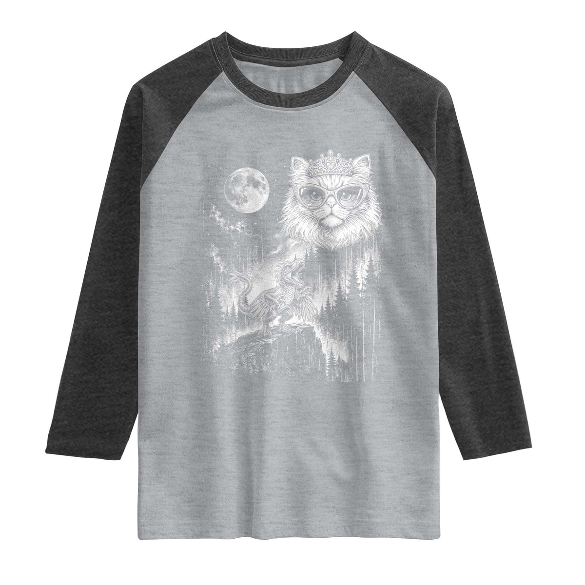 Vintage Geek Princess Cat Raglan Shirt Full Moon Engraving Art Gift