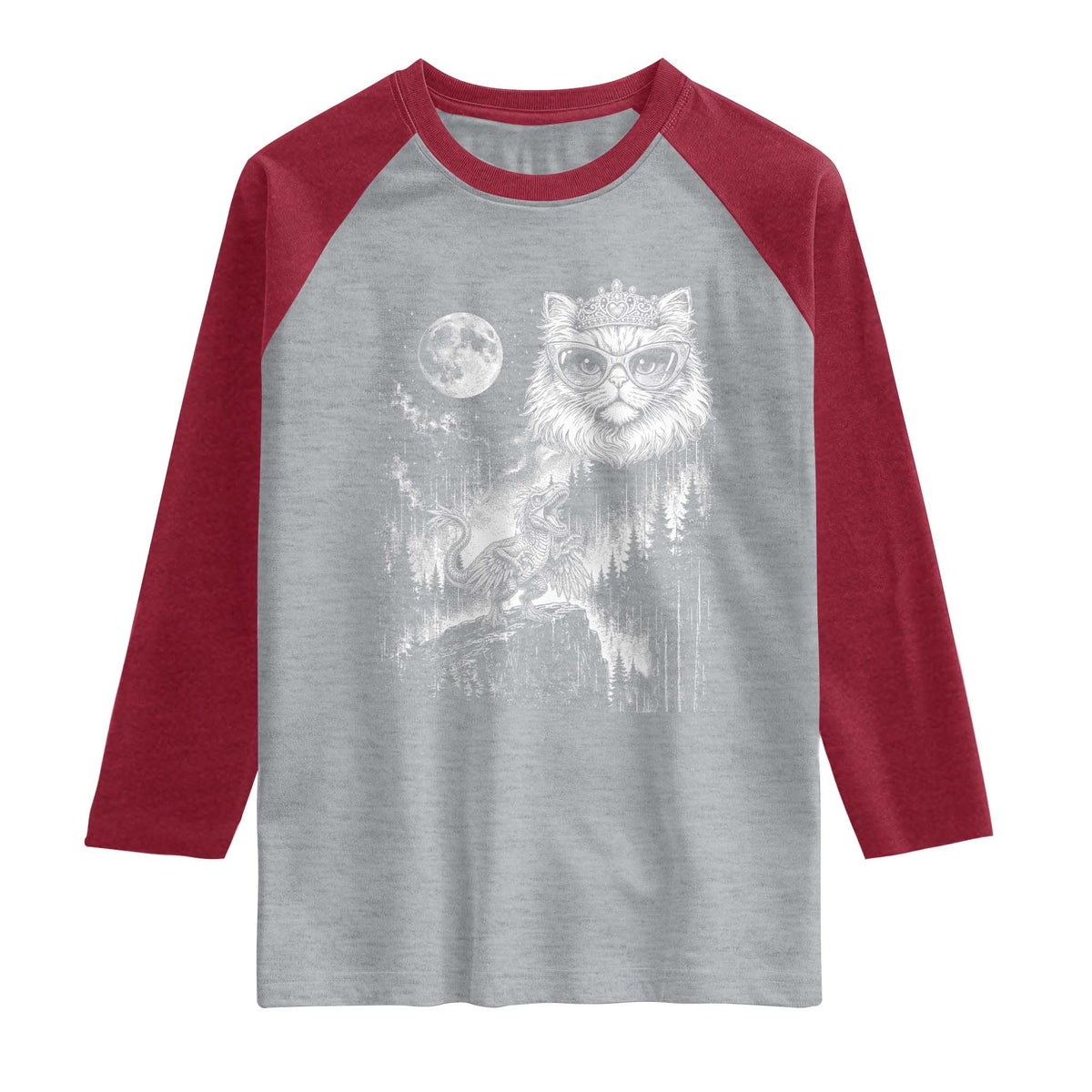 Vintage Geek Princess Cat Raglan Shirt Full Moon Engraving Art Gift
