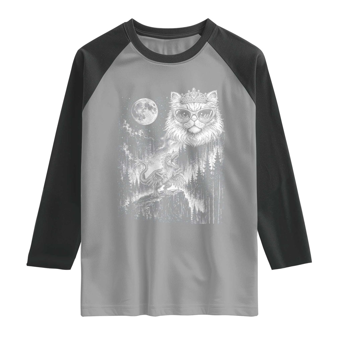 Vintage Geek Princess Cat Raglan Shirt Full Moon Engraving Art Gift