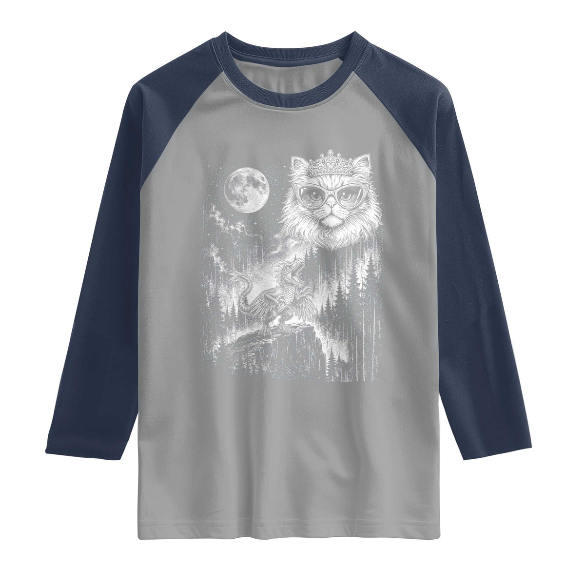 Vintage Geek Princess Cat Raglan Shirt Full Moon Engraving Art Gift