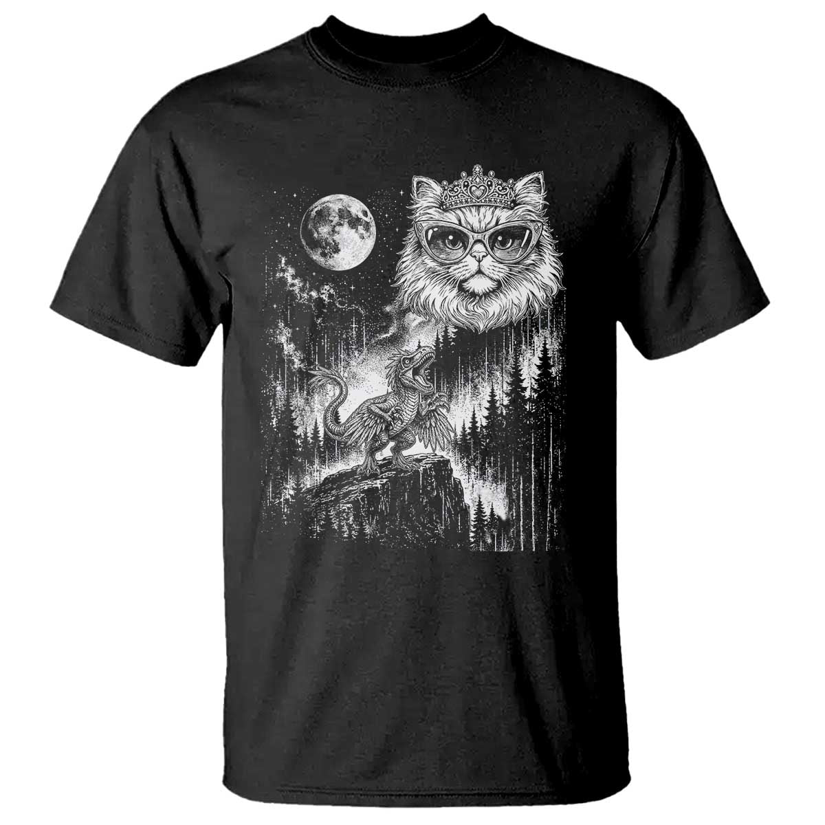 Vintage Geek Princess Cat T Shirt Full Moon Engraving Art Gift
