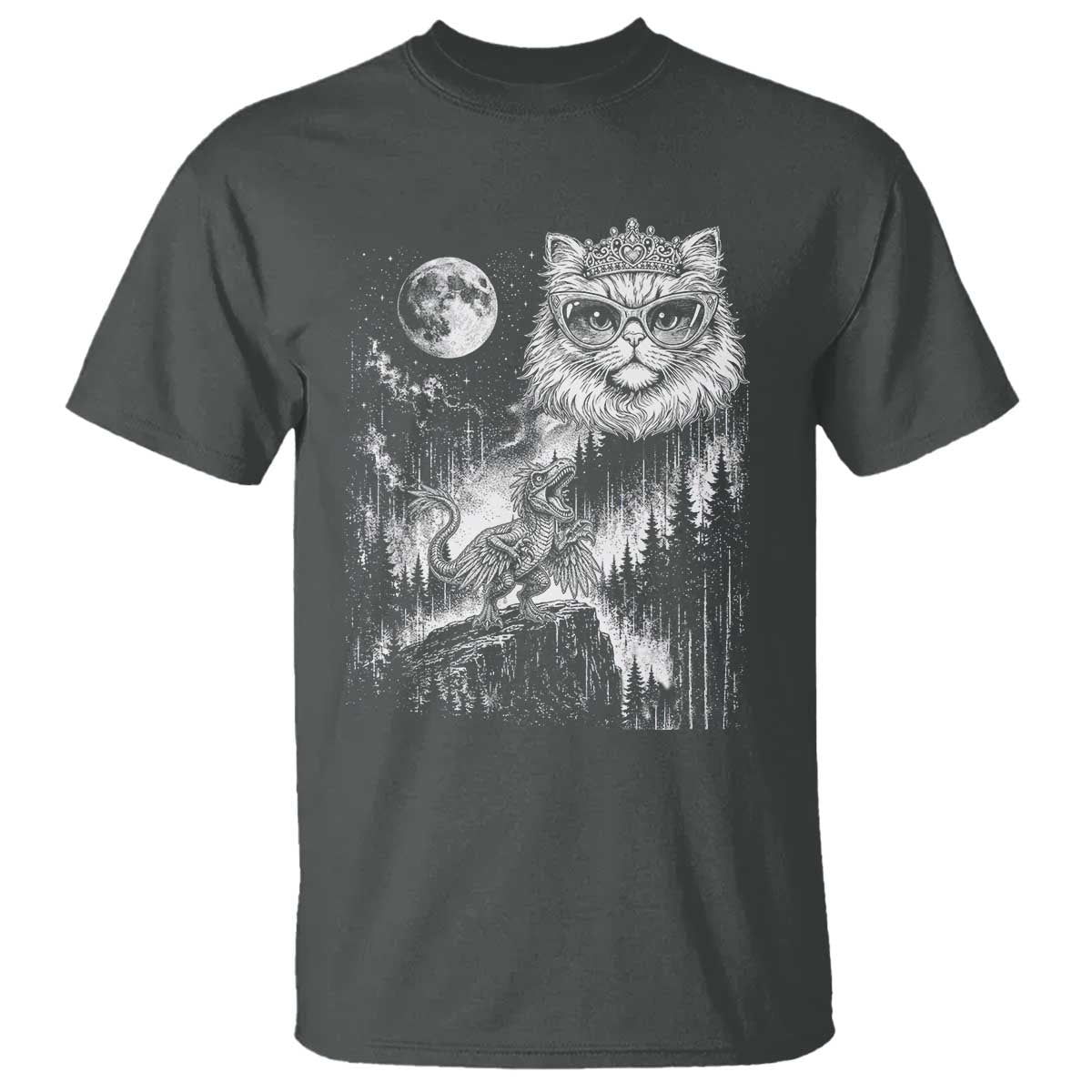 Vintage Geek Princess Cat T Shirt Full Moon Engraving Art Gift