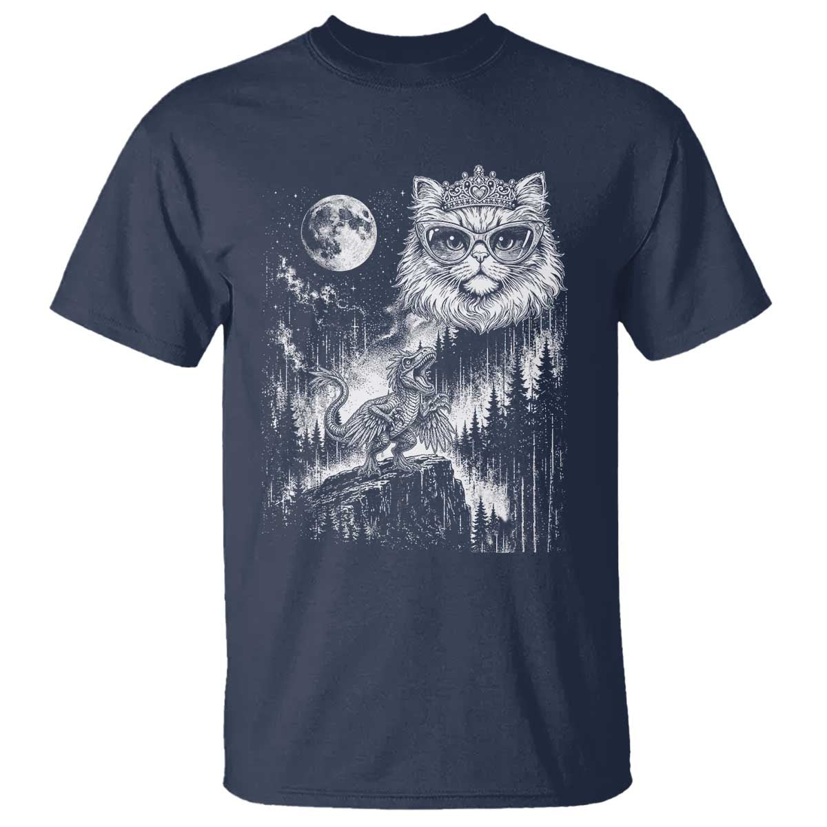Vintage Geek Princess Cat T Shirt Full Moon Engraving Art Gift