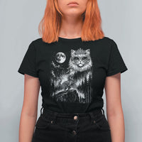 Vintage Geek Princess Cat T Shirt For Women Full Moon Engraving Art Gift
