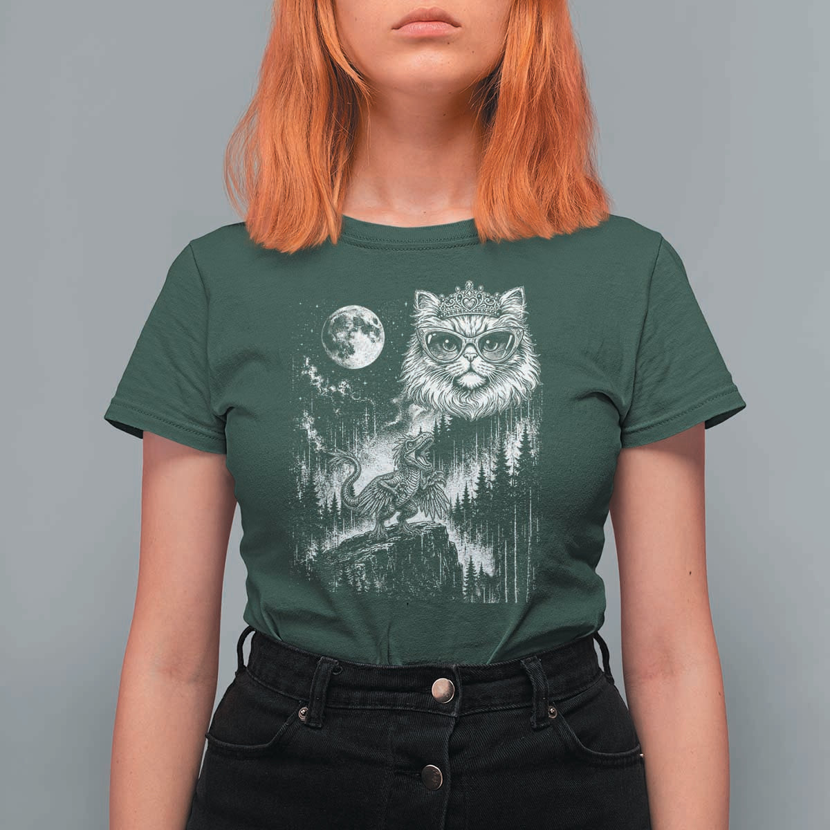 Vintage Geek Princess Cat T Shirt For Women Full Moon Engraving Art Gift