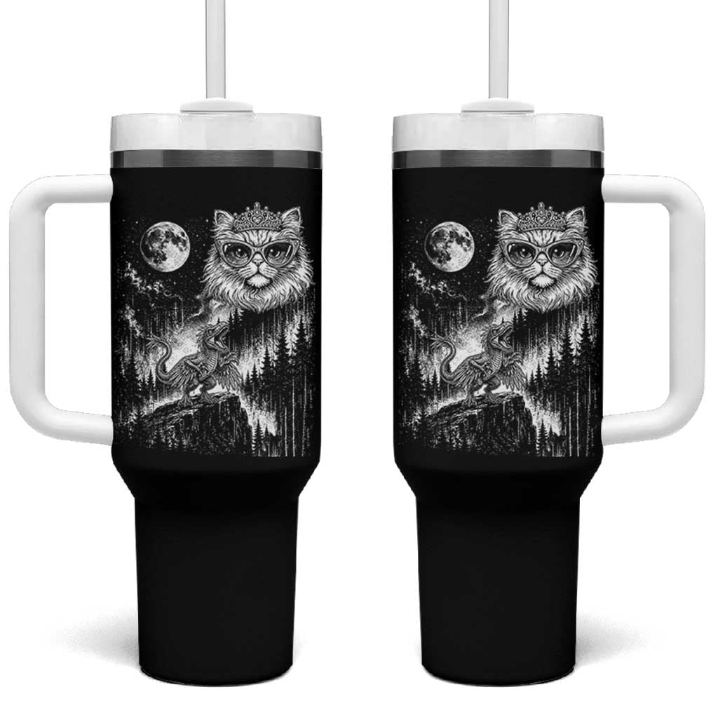 Vintage Geek Princess Cat Tumbler With Handle Full Moon Engraving Art Gift