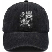 Vintage Geek Princess Cat Washed Cotton Baseball Cap Full Moon Engraving Art Gift