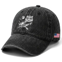 Vintage Geek Princess Cat Washed Cotton Baseball Cap Full Moon Engraving Art Gift
