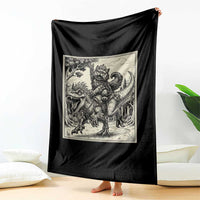 Cool Royal Cat Riding Dinosaur Throw Blanket Rock N Roll Engraving Graphic Art