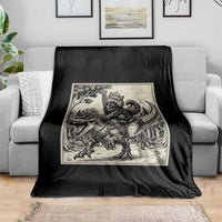 Cool Royal Cat Riding Dinosaur Throw Blanket Rock N Roll Engraving Graphic Art