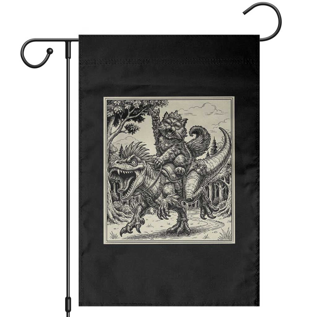 Cool Royal Cat Riding Dinosaur Garden Flag Rock N Roll Engraving Graphic Art