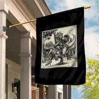 Cool Royal Cat Riding Dinosaur Garden Flag Rock N Roll Engraving Graphic Art