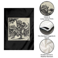 Cool Royal Cat Riding Dinosaur Garden Flag Rock N Roll Engraving Graphic Art