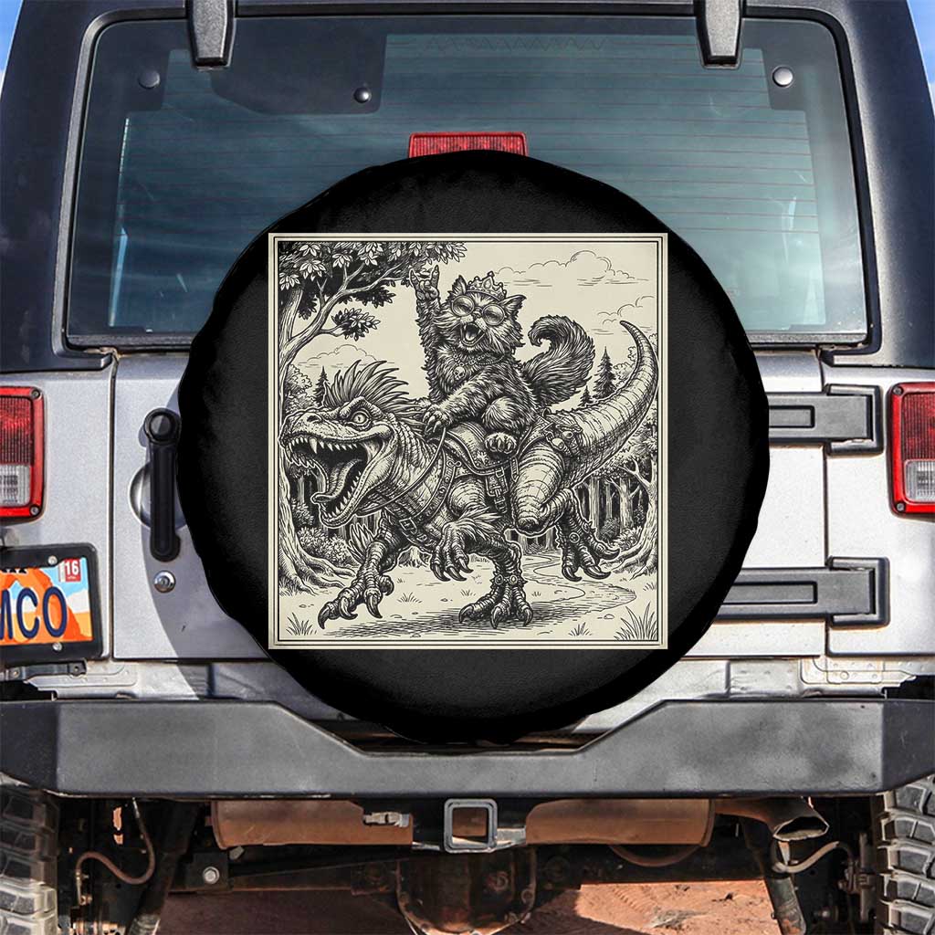 Cool Royal Cat Riding Dinosaur Spare Tire Cover Rock N Roll Engraving Graphic Art