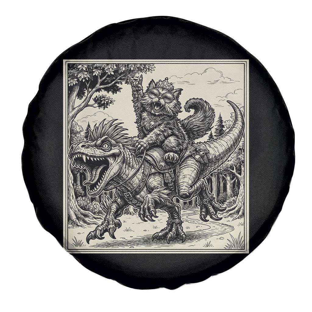 Cool Royal Cat Riding Dinosaur Spare Tire Cover Rock N Roll Engraving Graphic Art