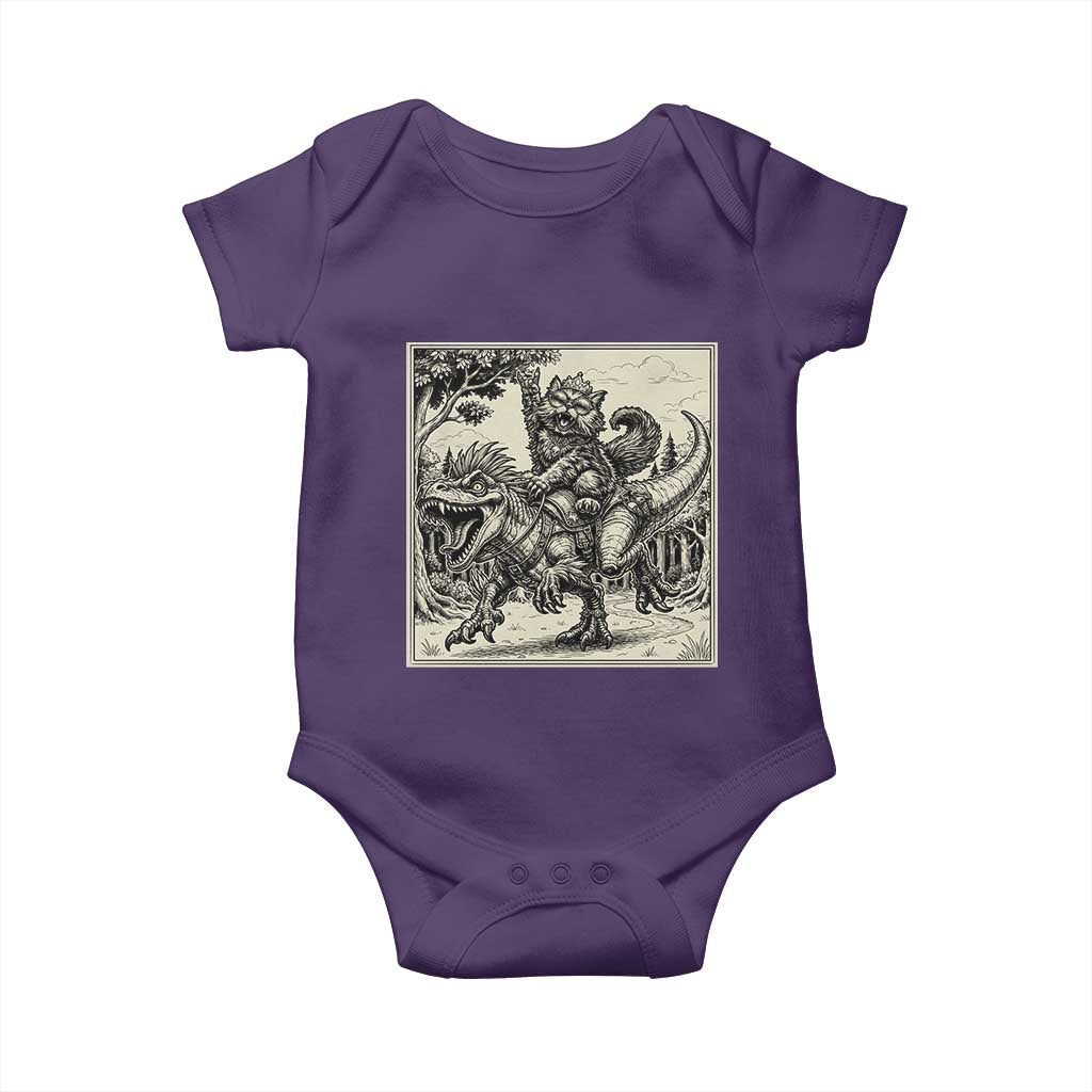 Cool Royal Cat Riding Dinosaur Baby Onesie Rock N Roll Engraving Graphic Art