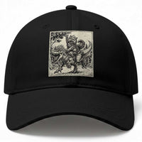 Cool Royal Cat Riding Dinosaur Baseball Cap Rock N Roll Engraving Graphic Art