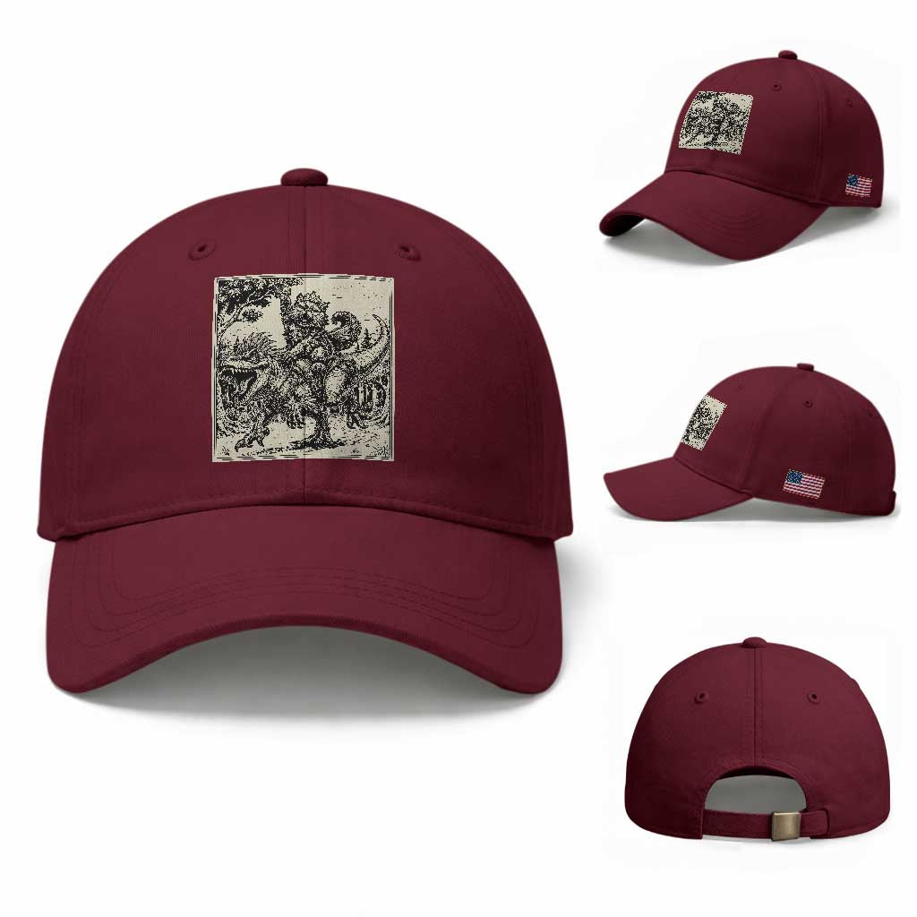 Cool Royal Cat Riding Dinosaur Baseball Cap Rock N Roll Engraving Graphic Art
