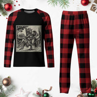 Cool Royal Cat Riding Dinosaur Plaid Pajama Set Rock N Roll Engraving Graphic Art