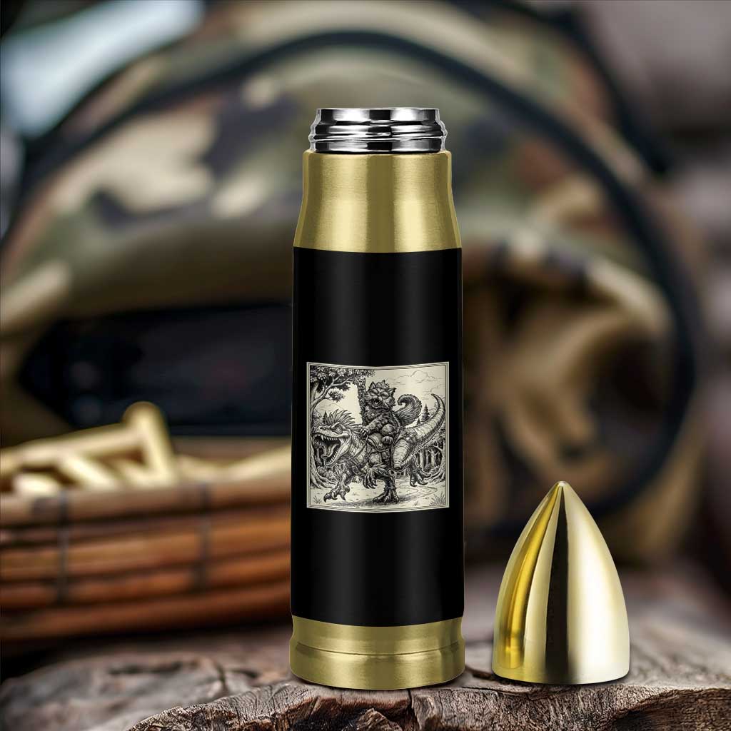 Cool Royal Cat Riding Dinosaur Bullet Tumbler Rock N Roll Engraving Graphic Art