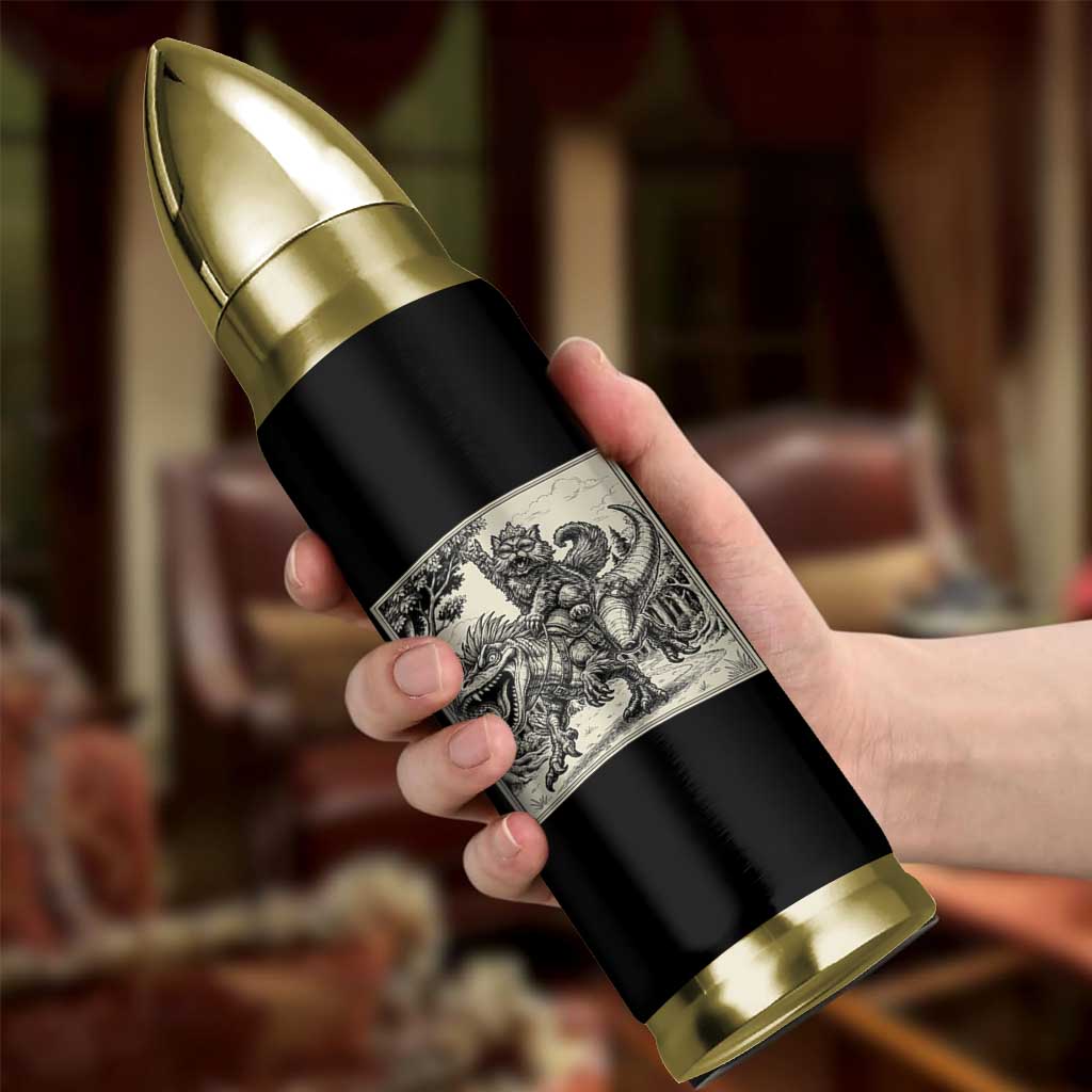 Cool Royal Cat Riding Dinosaur Bullet Tumbler Rock N Roll Engraving Graphic Art