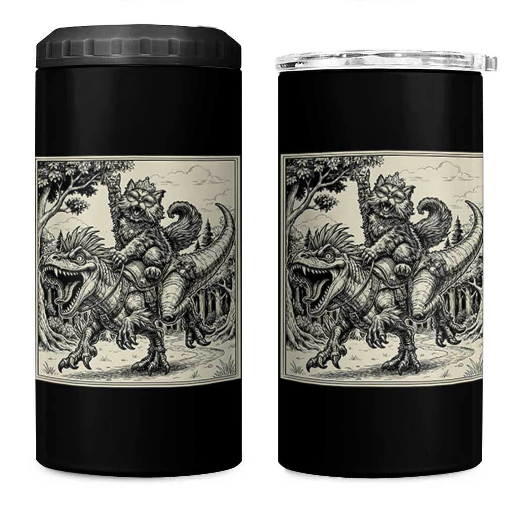Cool Royal Cat Riding Dinosaur 4 in 1 Can Cooler Tumbler Rock N Roll Engraving Graphic Art
