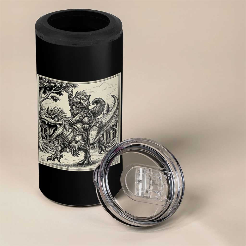 Cool Royal Cat Riding Dinosaur 4 in 1 Can Cooler Tumbler Rock N Roll Engraving Graphic Art