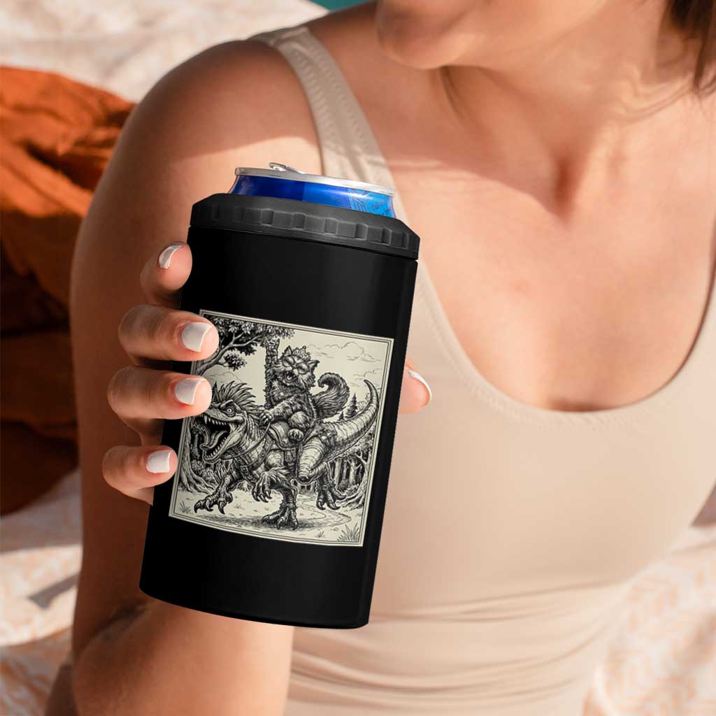 Cool Royal Cat Riding Dinosaur 4 in 1 Can Cooler Tumbler Rock N Roll Engraving Graphic Art