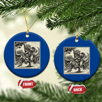 Cool Royal Cat Riding Dinosaur Ceramic Ornament Rock N Roll Engraving Graphic Art