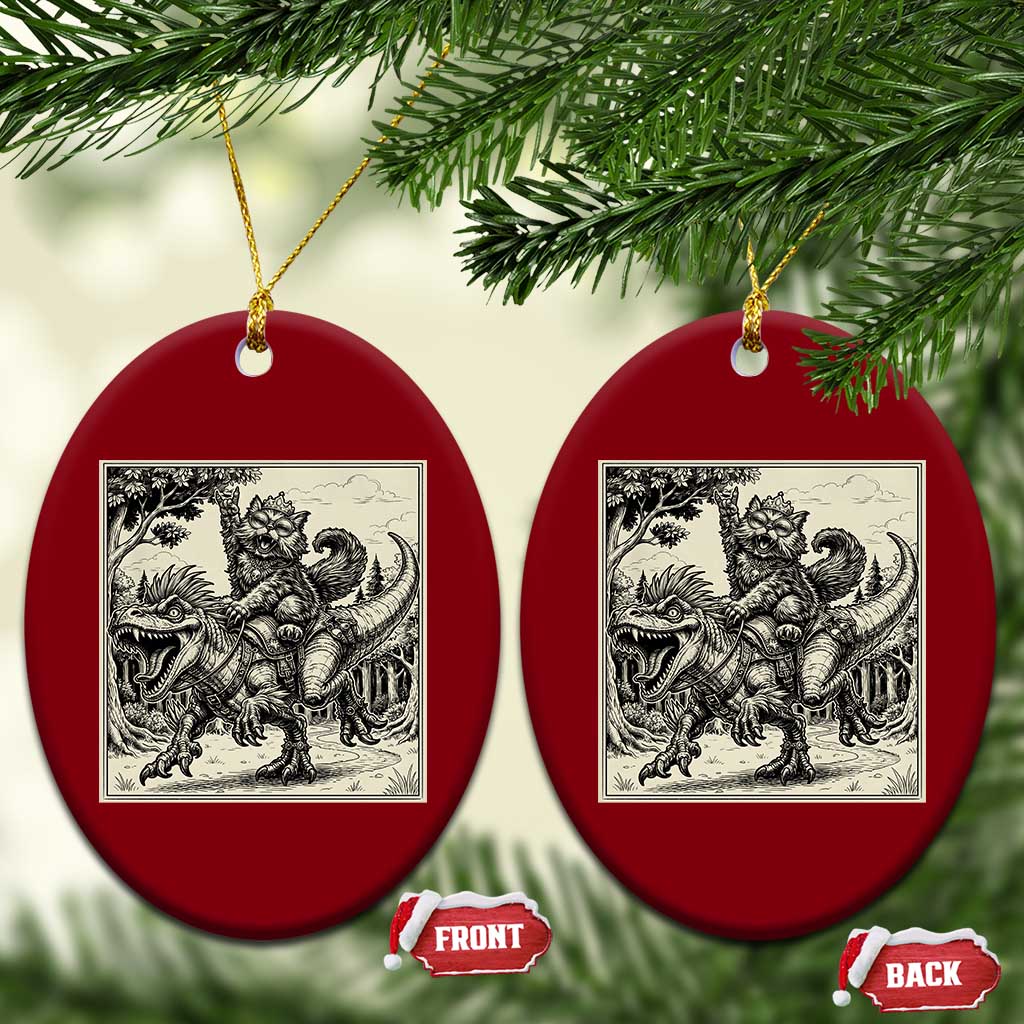 Cool Royal Cat Riding Dinosaur Ceramic Ornament Rock N Roll Engraving Graphic Art