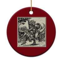 Cool Royal Cat Riding Dinosaur Ceramic Ornament Rock N Roll Engraving Graphic Art