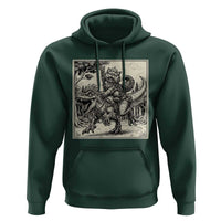 Cool Royal Cat Riding Dinosaur Hoodie Rock N Roll Engraving Graphic Art