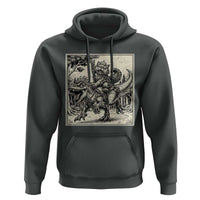 Cool Royal Cat Riding Dinosaur Hoodie Rock N Roll Engraving Graphic Art