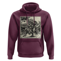 Cool Royal Cat Riding Dinosaur Hoodie Rock N Roll Engraving Graphic Art