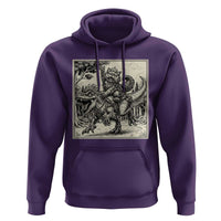 Cool Royal Cat Riding Dinosaur Hoodie Rock N Roll Engraving Graphic Art