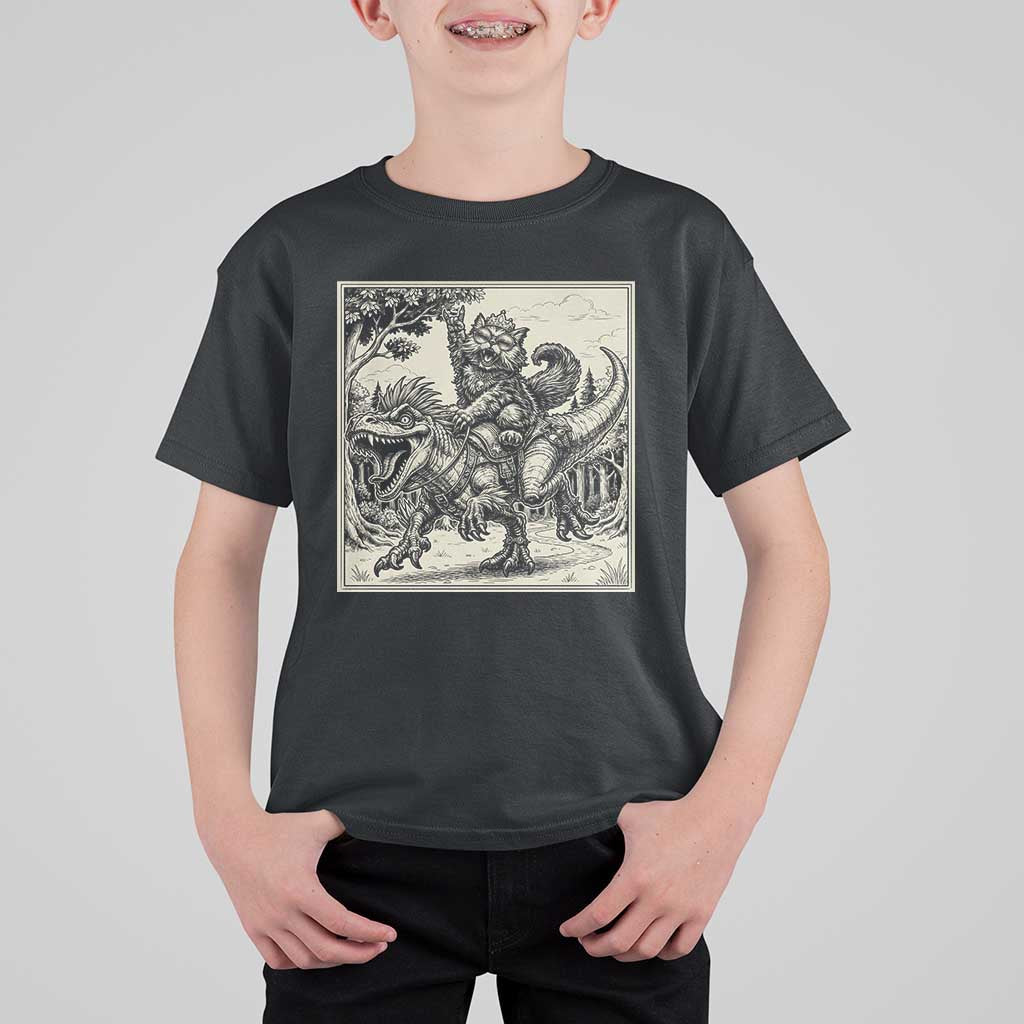 Cool Royal Cat Riding Dinosaur T Shirt For Kid Rock N Roll Engraving Graphic Art