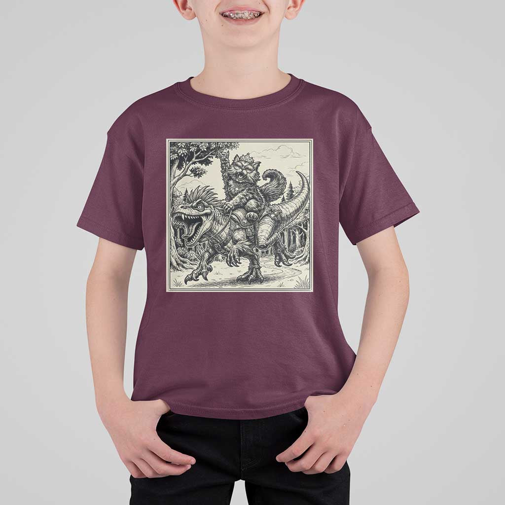 Cool Royal Cat Riding Dinosaur T Shirt For Kid Rock N Roll Engraving Graphic Art