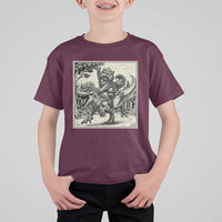 Cool Royal Cat Riding Dinosaur T Shirt For Kid Rock N Roll Engraving Graphic Art